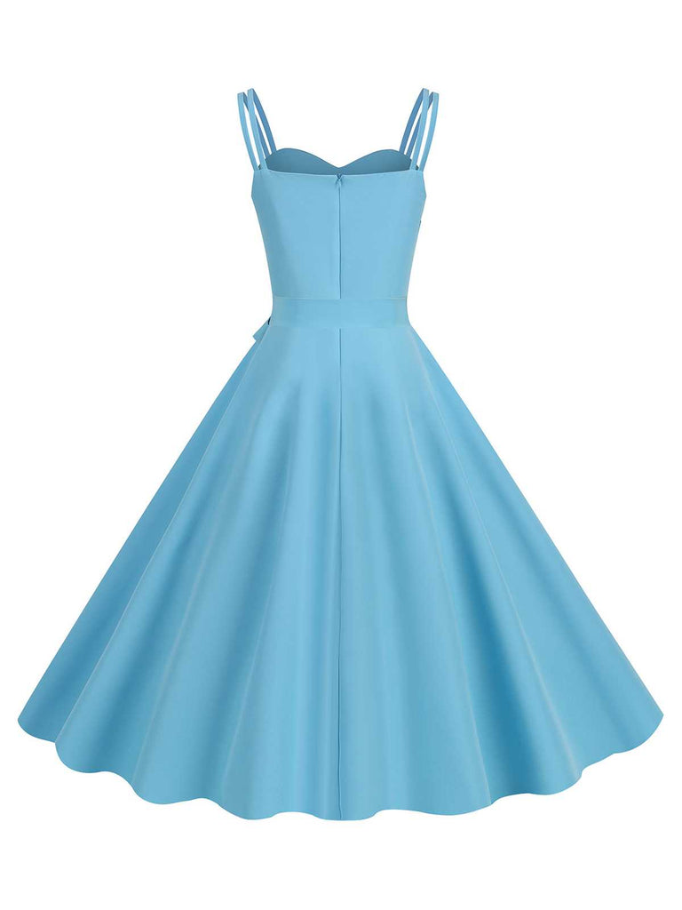 1950s Spaghetti Strap Bow Decor Solid Dress: where 1950s romance meets her modern spirit