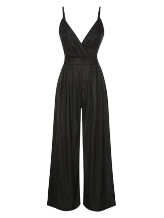 She finds her 1950s story in this 1950s Spaghetti Strap Deep V-Neck Jumpsuit