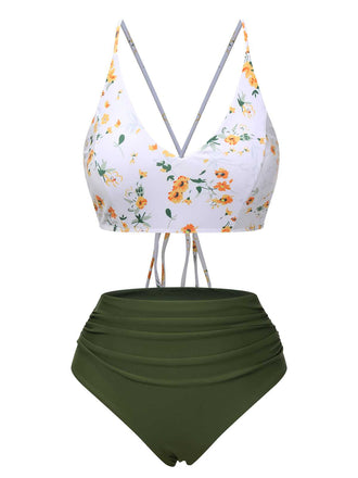 She's wearing 1950s Spaghetti Strap Floral Swimsuit and the whole beach remembers the 1950s