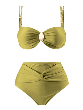 1950s Spaghetti Strap Jewel High-Waist Solid Bikini Set - vintage fashion, retro style