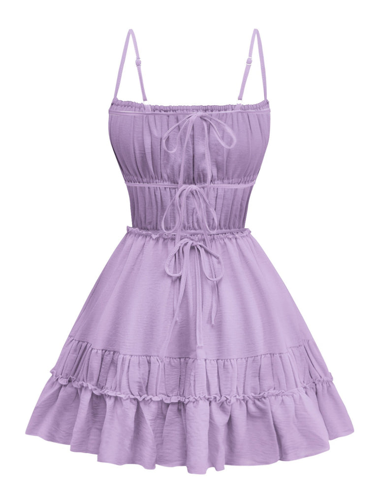 1950s Spaghetti Strap Lace-Up Backless Skater Dress - vintage dress, retro fashion, rockabilly