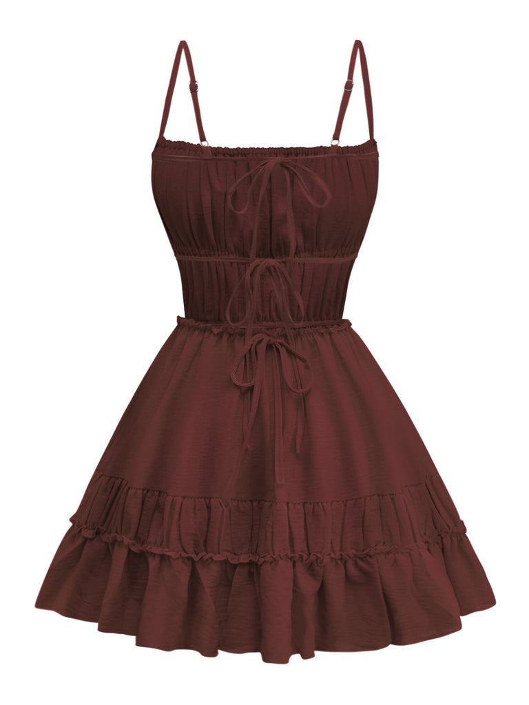 1950s Spaghetti Strap Lace-Up Backless Skater Dress - vintage dress, retro fashion, rockabilly
