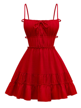1950s Spaghetti Strap Lace-Up Backless Skater Dress - vintage dress, retro fashion, rockabilly