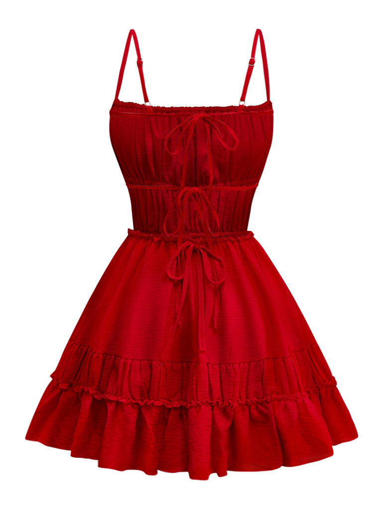 1950s Spaghetti Strap Lace-Up Backless Skater Dress - vintage dress, retro fashion, rockabilly