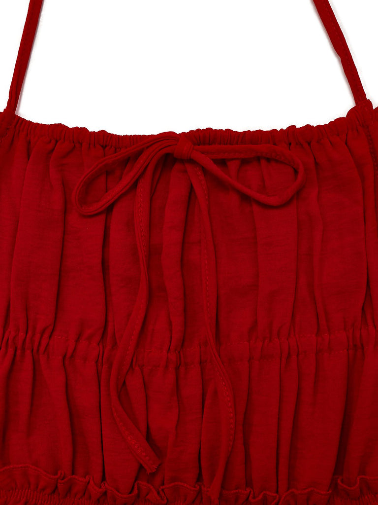 1950s Spaghetti Strap Lace-Up Backless Skater Dress - vintage dress, retro fashion, rockabilly