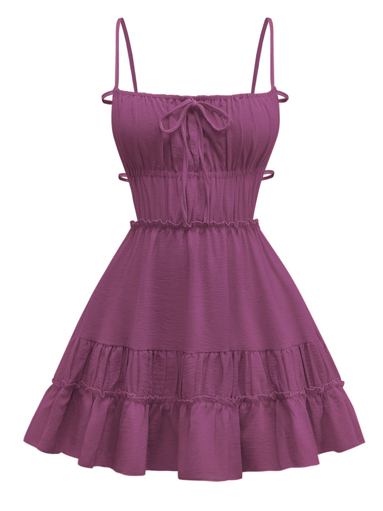 1950s Spaghetti Strap Lace-Up Backless Skater Dress - vintage dress, retro fashion, rockabilly