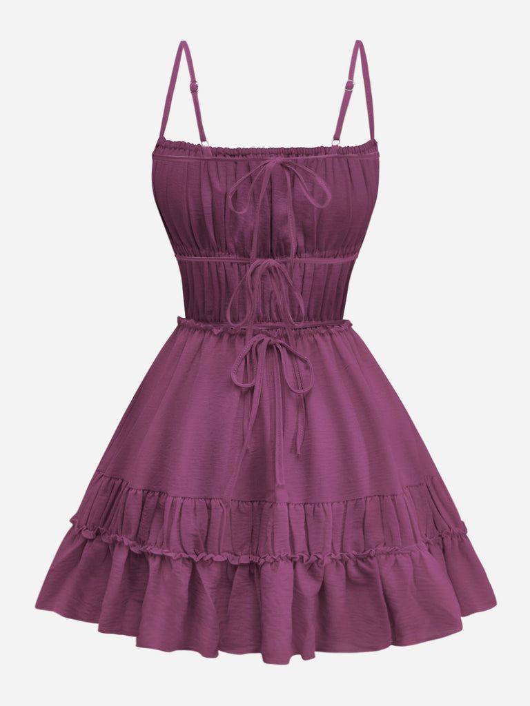 1950s Spaghetti Strap Lace-Up Backless Skater Dress - vintage dress, retro fashion, rockabilly