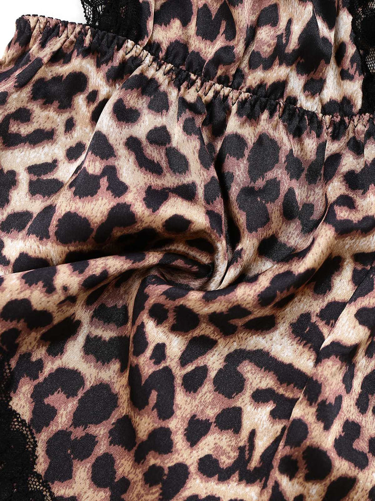 1950s Spaghetti Strap Leopard Lace Sleepwear - vintage nightgown, retro sleepwear