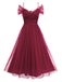 She slips into this 1950s Spaghetti Strap Off-Shoulder Mesh Dress and suddenly it's a 1950s daydream