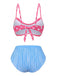 1950s Spaghetti Strap Polka Dot Striped Bow Bikini Set - vintage fashion, retro style