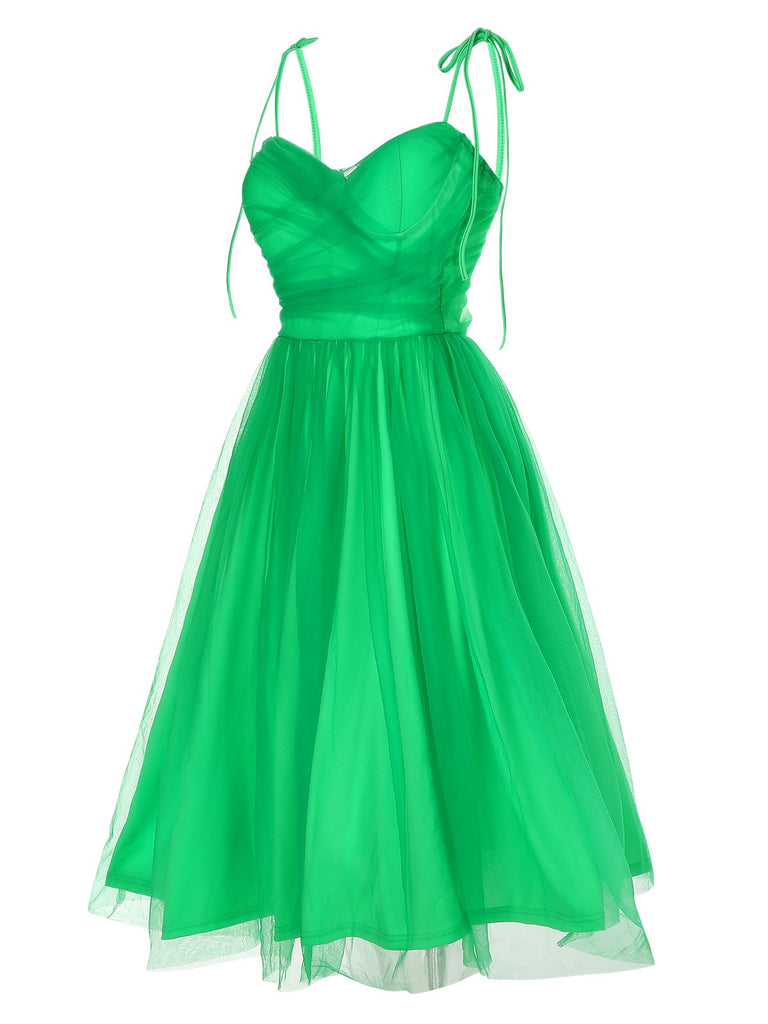 She slips into this 1950s Spaghetti Strap Solid Mesh Dress and suddenly it's a 1950s daydream
