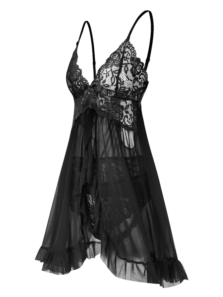 1950s Spaghetti Straps Lace Sheer Nightdress: where 1950s romance meets her modern spirit