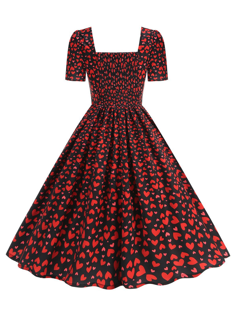 1950s Square Neck Heart Dots Dress: where 1950s romance meets her modern spirit