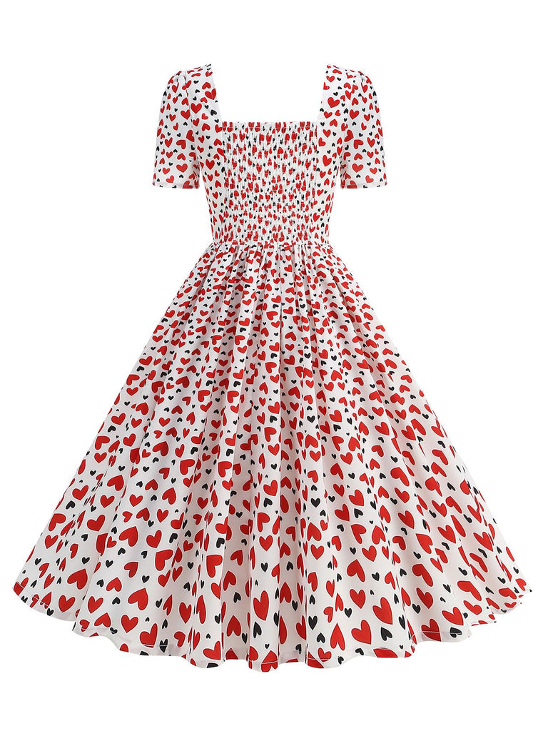 She slips into this 1950s Square Neck Heart Dots Dress and suddenly it's a 1950s daydream
