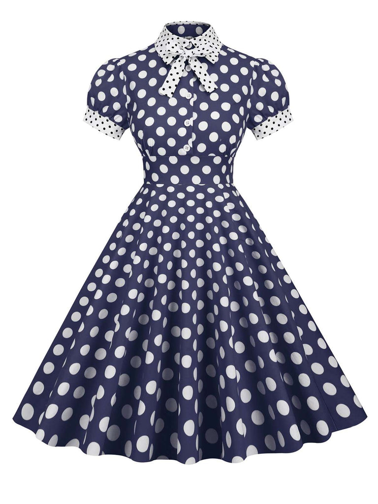 1950s Stand Collar Polka Dot Flared Dress: timeless style reimagined