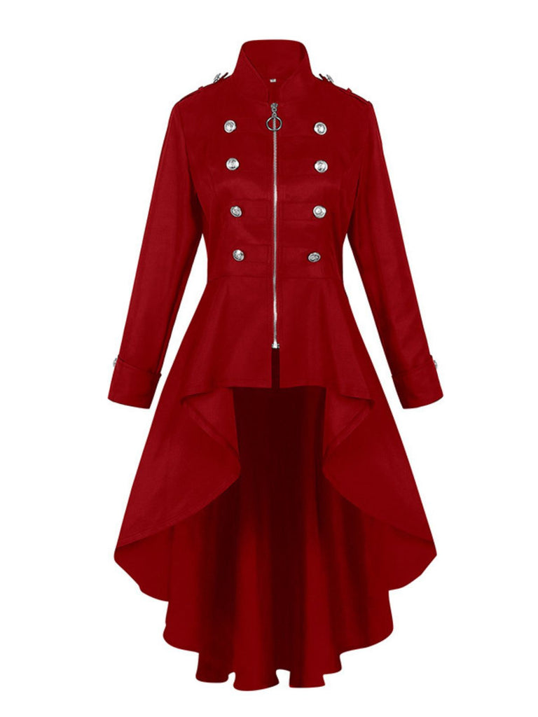 1950s Stand Collar Solid High-Low Hem Button Coat - vintage fashion, retro style