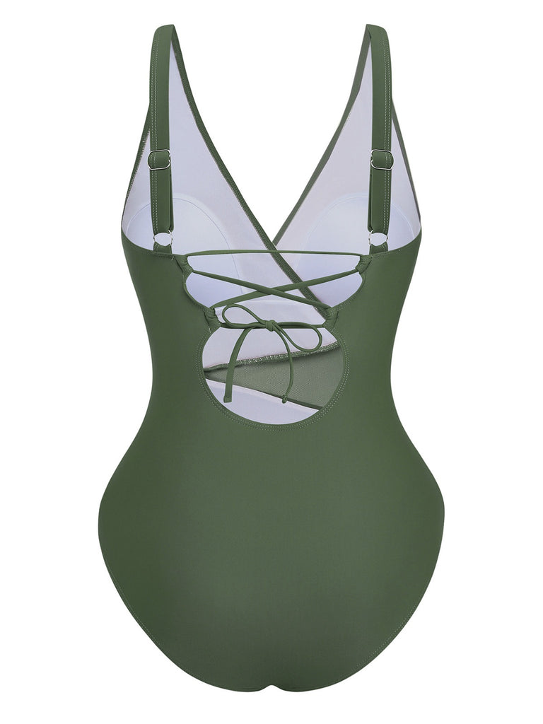 1950s Starfish V-Neck Tummy Control One-Piece Swimsuit | vintage swimwear, retro swimsuit, pin-up style - perfect for retro fashion enthusiasts
