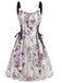 1950s Strap Floral Butterflies Lace-Up Corset Dress - vintage dress, retro fashion, rockabilly