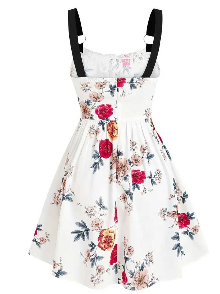 1950s Strap Floral Butterflies Lace-Up Corset Dress - vintage dress, retro fashion, rockabilly