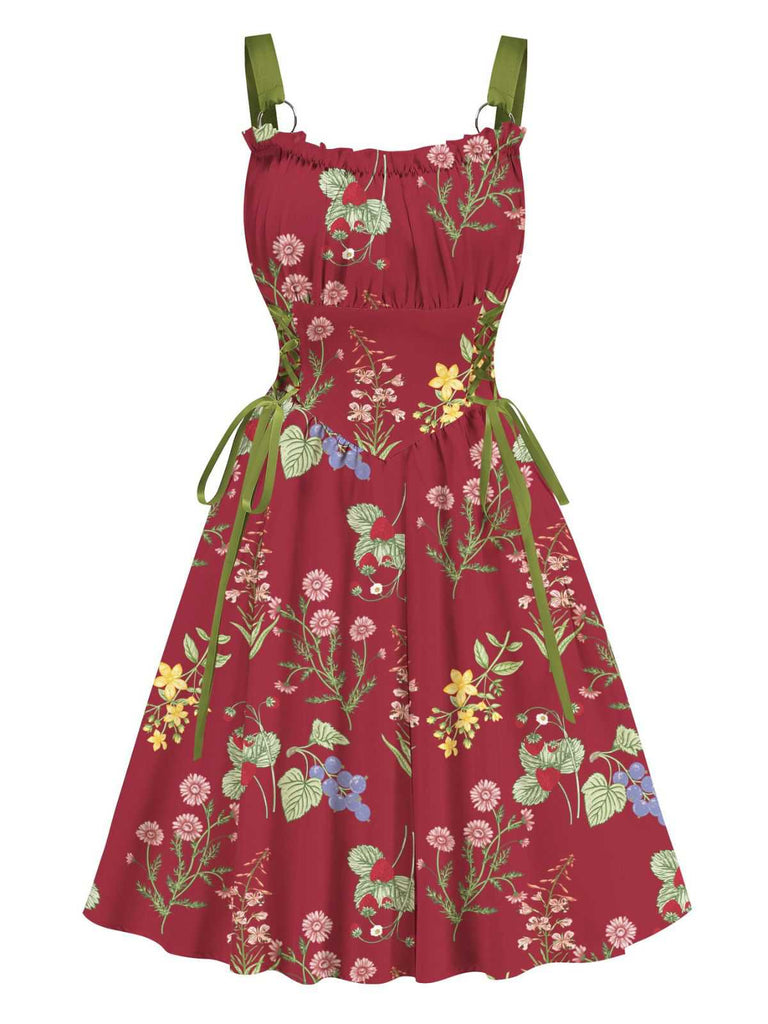 1950s Strap Floral Lace-Up Corset Dress - vintage dress, retro fashion, rockabilly