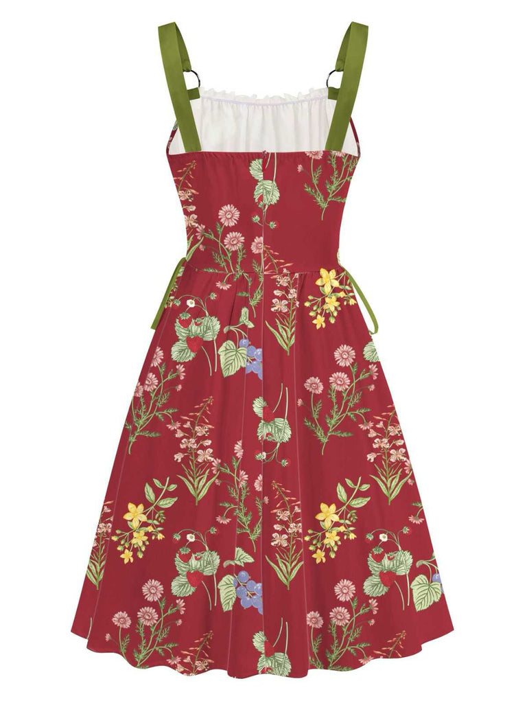 1950s Strap Floral Lace-Up Corset Dress - vintage dress, retro fashion, rockabilly