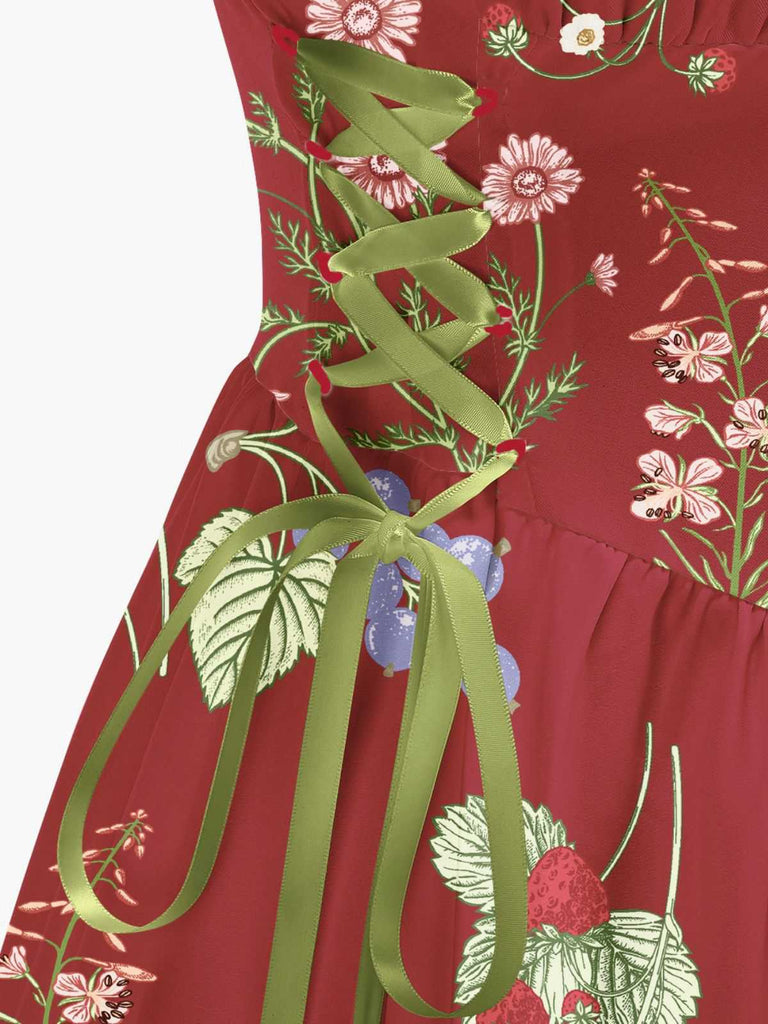 1950s Strap Floral Lace-Up Corset Dress - vintage dress, retro fashion, rockabilly