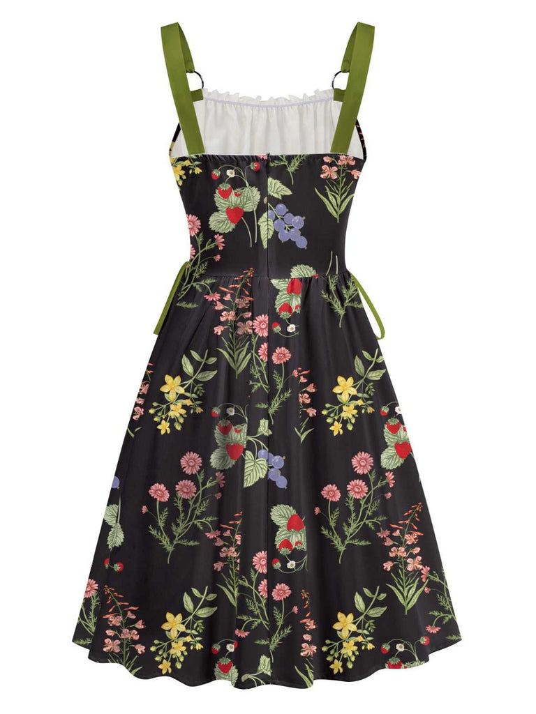 1950s Strap Floral Lace-Up Corset Dress - vintage dress, retro fashion, rockabilly