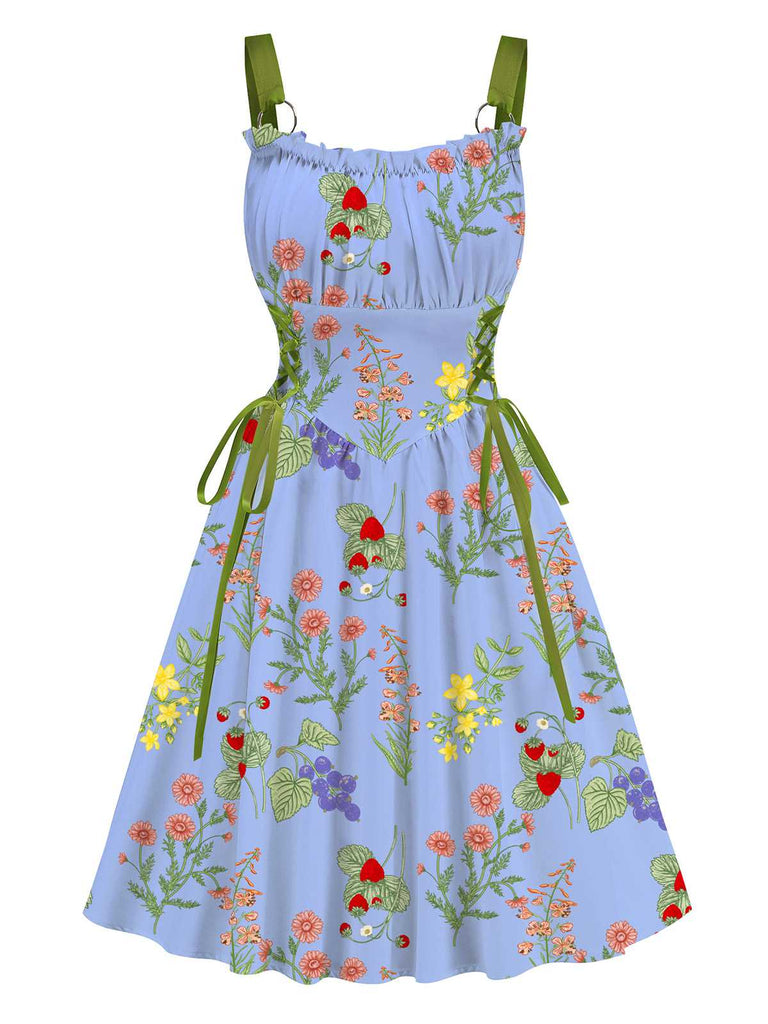 1950s Strap Floral Lace-Up Corset Dress - vintage dress, retro fashion, rockabilly