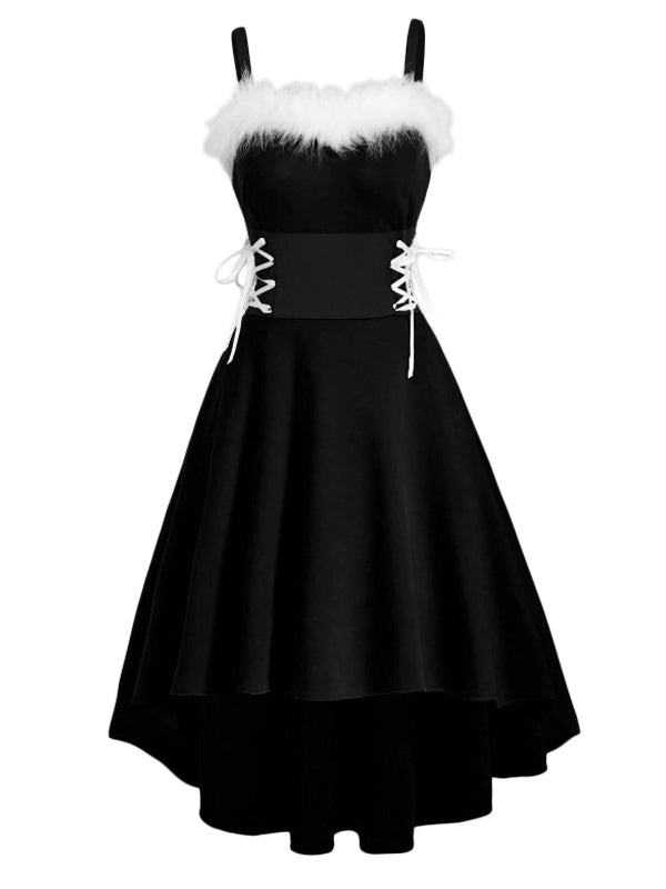 1950s Strap Furry Lace Up Dress, classic 1950s style elegant retro fashion - Image 11