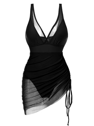 She's wearing 1950s Strap Sheer Mesh Solid One-Piece Swimsuit and the whole beach remembers the 1950s