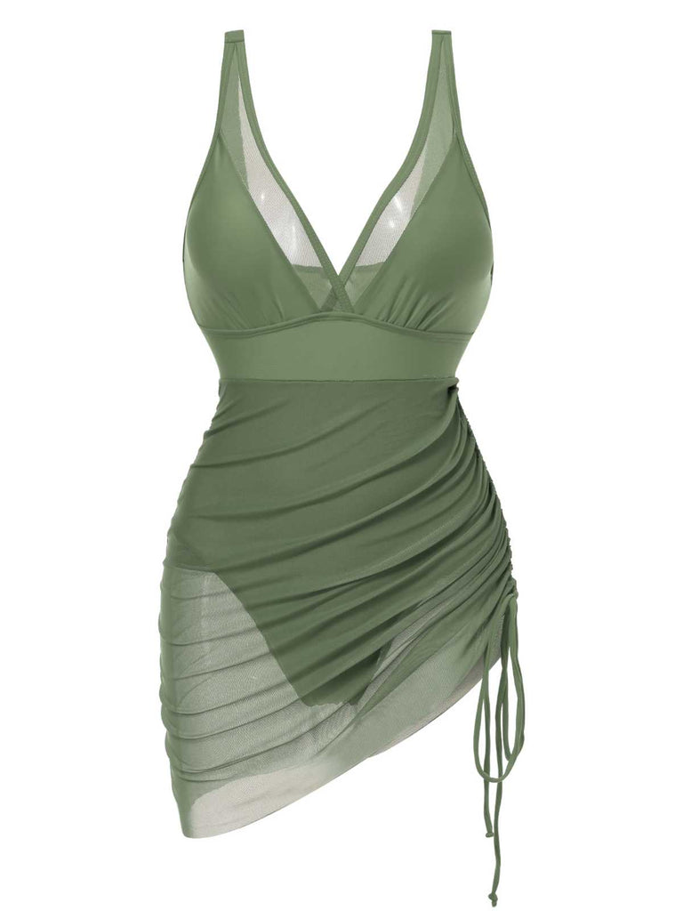 She's wearing 1950s Strap Sheer Mesh Solid One-Piece Swimsuit and the whole beach remembers the 1950s