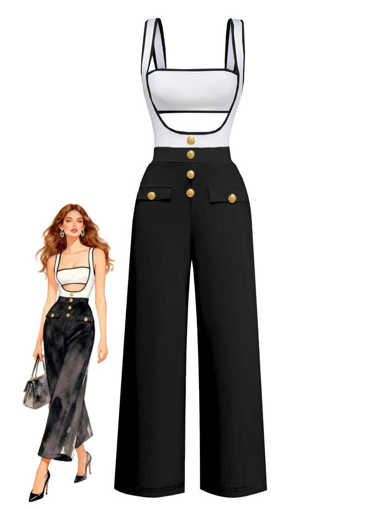 1950s Strapless Cut-Out Patchwork Jumpsuit Set - vintage jumpsuit, retro fashion