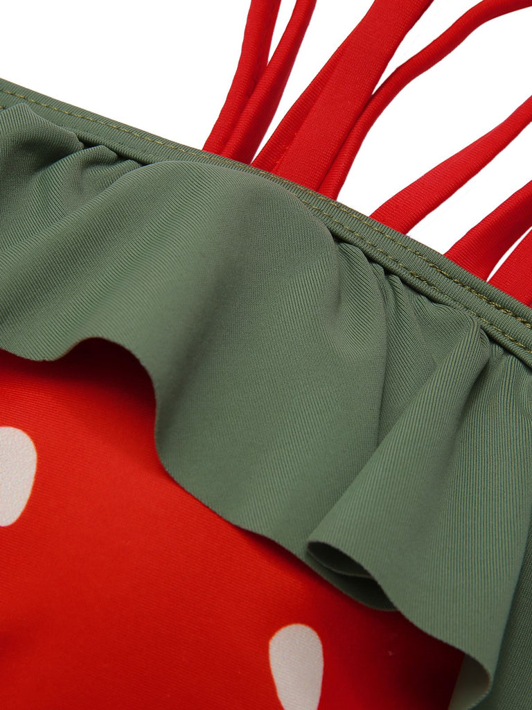 1950s Strawberry Ruffle Strap Swimsuit - vintage swimwear, retro beach style for women