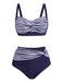 [Plus Size] 1950s Stripe Twisted Patchwork Strap Swimsuit, vintage swimsuit, pin-up swimwear - perfect for women who love vintage and retro fashion