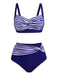 [Plus Size] 1950s Stripe Twisted Patchwork Strap Swimsuit, vintage swimsuit, pin-up swimwear - perfect for women who love vintage and retro fashion