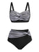 [Plus Size] 1950s Stripe Twisted Patchwork Strap Swimsuit, vintage swimsuit, pin-up swimwear - perfect for women who love vintage and retro fashion