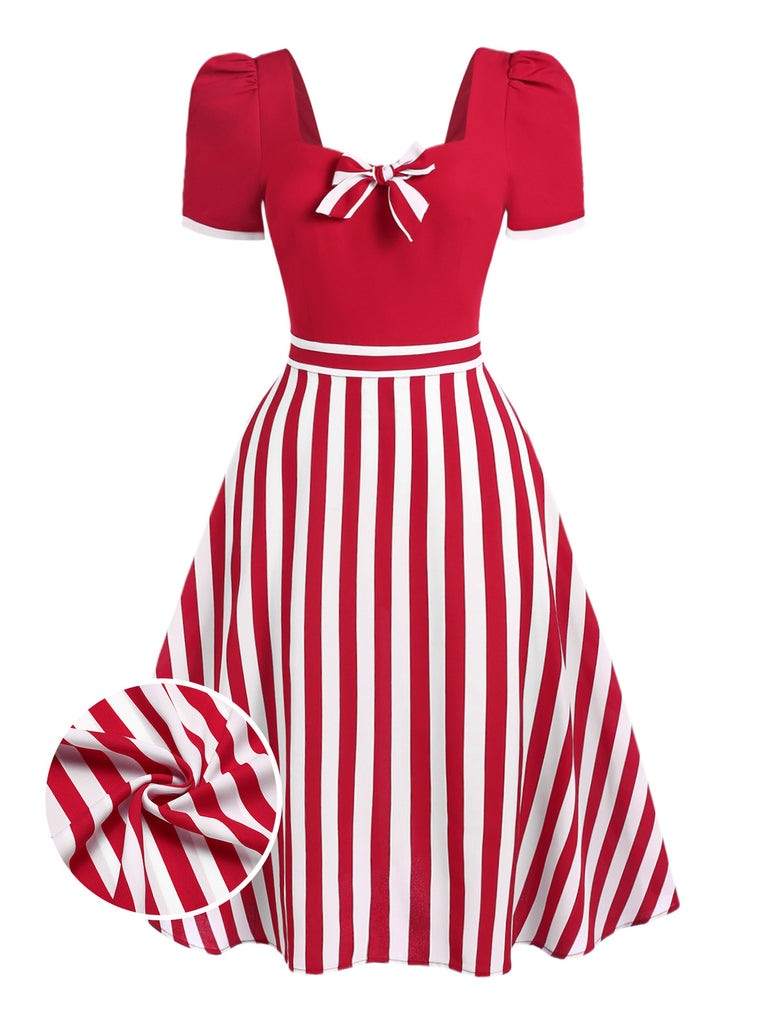 She slips into this 1950s Striped Bow Dress and suddenly it's a 1950s daydream