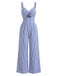 Blue 1950s Striped V-Neck Halter Hollow Jumpsuit 2