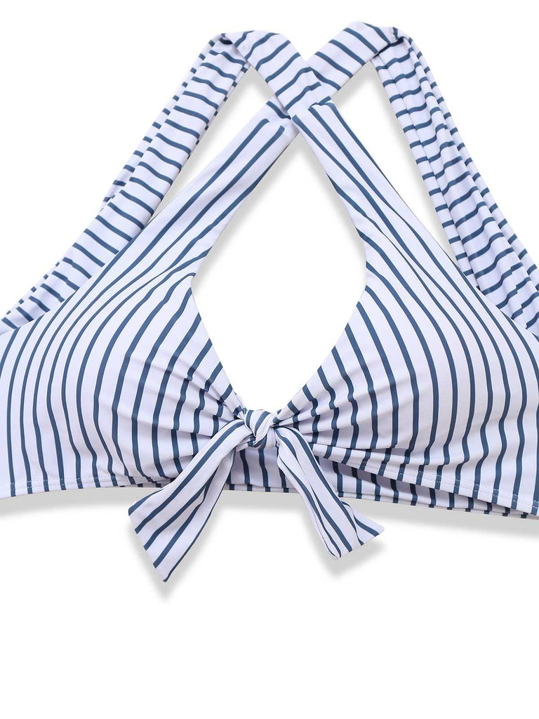 1950s Stripes Criss-Cross High-Waist Bikini Set - vintage fashion, retro style