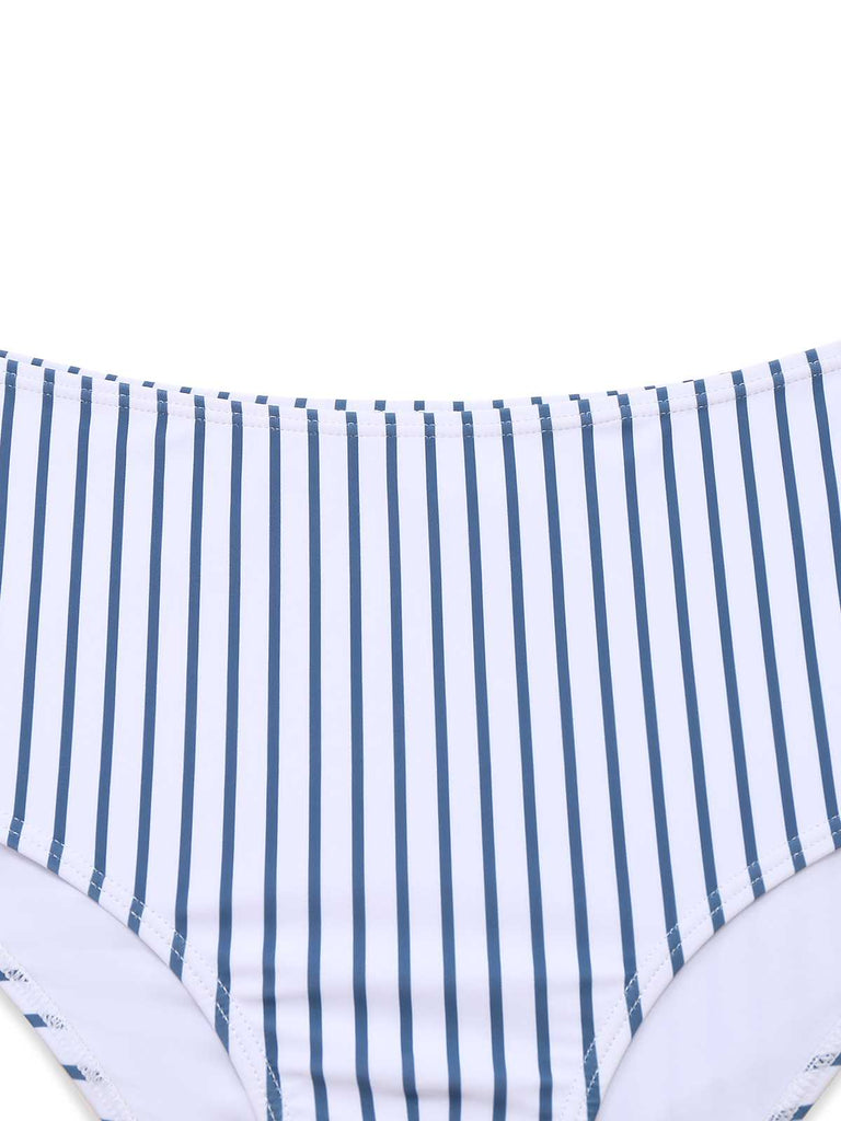 1950s Stripes Criss-Cross High-Waist Bikini Set - vintage fashion, retro style