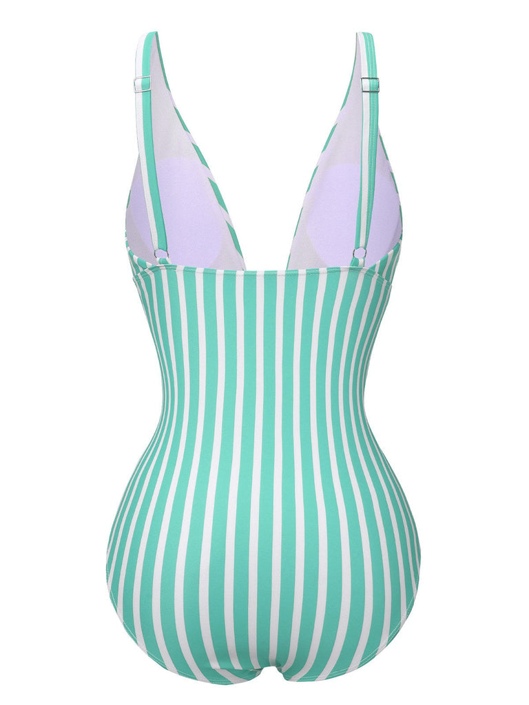 1950s Stripes Spaghetti Strap One-Piece Swimsuit — 1950s poolside glamour meets sun-drenched confidence