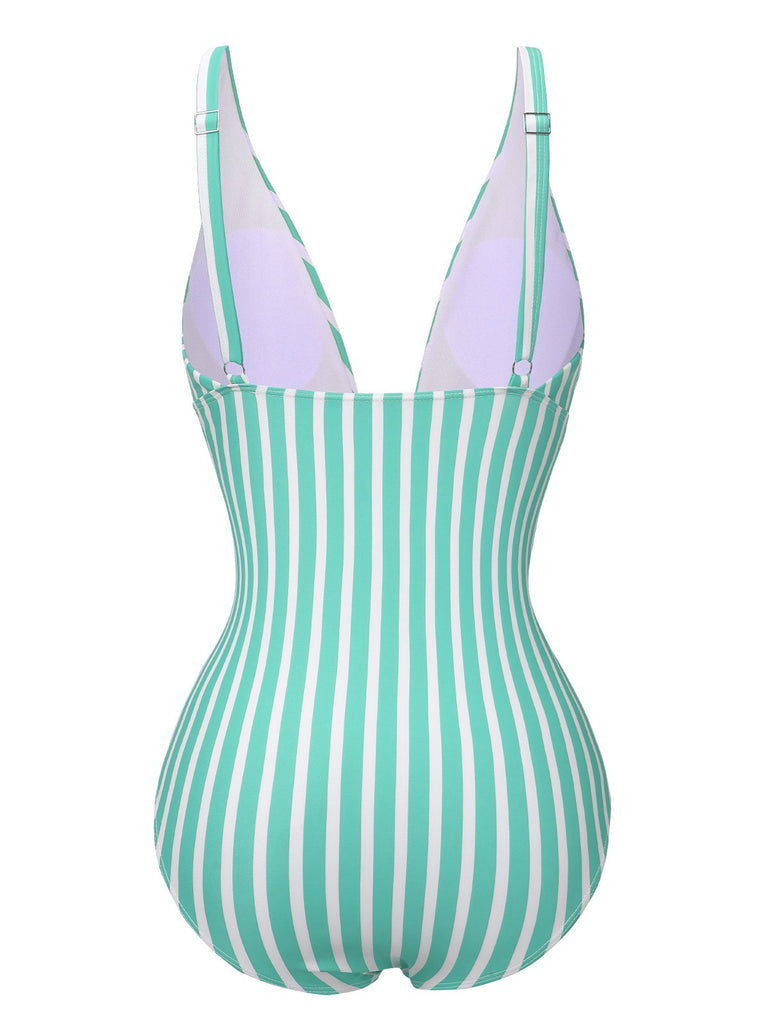 1950s Stripes Spaghetti Strap One-Piece Swimsuit, vintage swimsuit, pin-up swimwear - perfect for women who love vintage and retro fashion