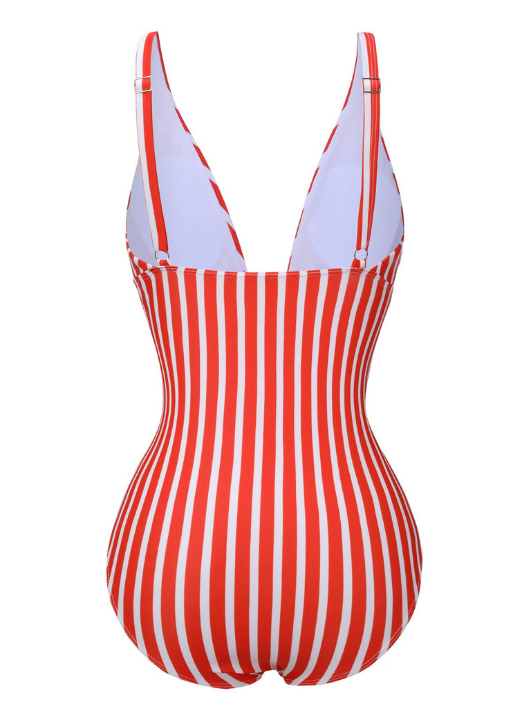1950s Stripes Spaghetti Strap One-Piece Swimsuit, vintage swimsuit, pin-up swimwear - perfect for women who love vintage and retro fashion