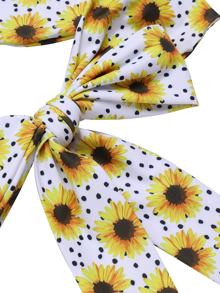 Yellow 1950s Sunflower Cross Halter Swimsuit, vintage swimsuit, pin-up swimwear - perfect for women who love vintage and retro fashion