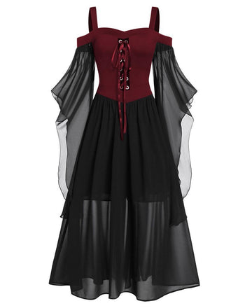 1950s Suspender Contrast Color Chiffon Strap Dress: timeless style reimagined