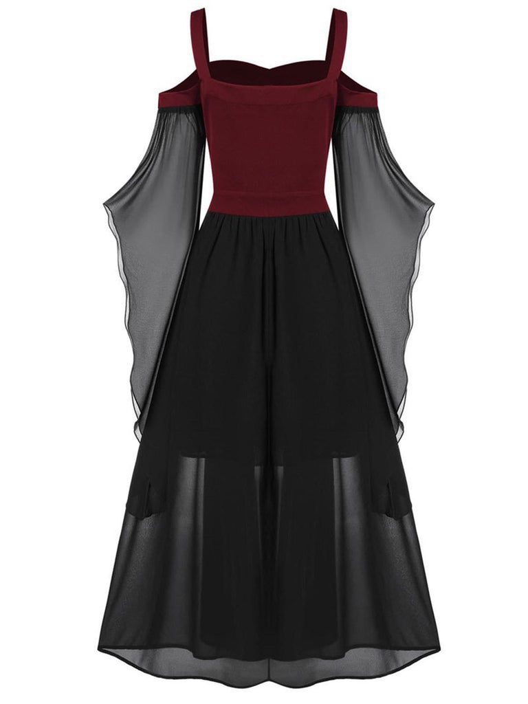 1950s Suspender Contrast Color Chiffon Strap Dress: timeless style reimagined