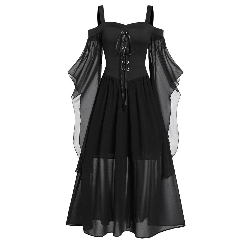 1950s Suspender Contrast Color Chiffon Strap Dress — vintage elegance for the modern woman