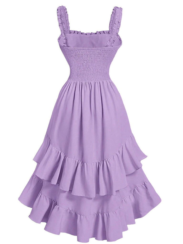 1950s Suspender Ruched Tiered Ruffle Hem Dress - vintage dress, retro fashion, rockabilly