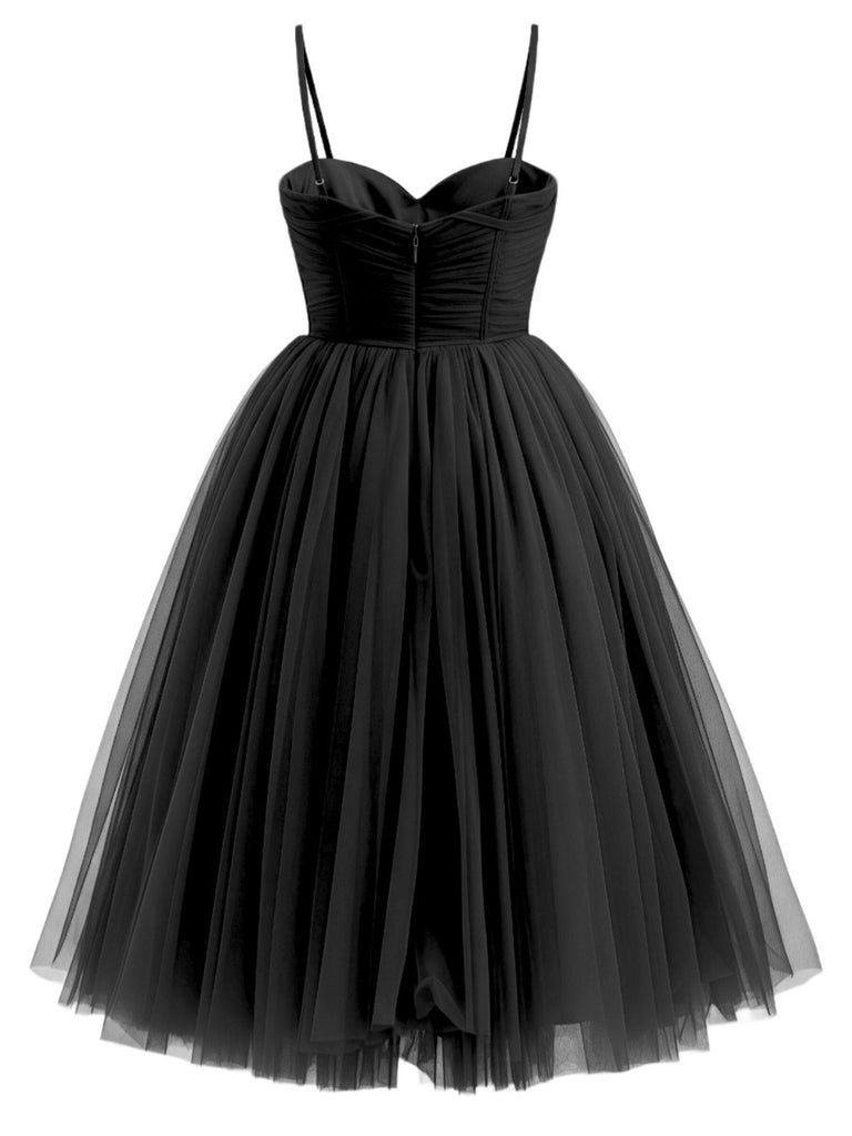 1950s Sweetheart Neck Ruched Mesh Dress - vintage dress, retro fashion, rockabilly