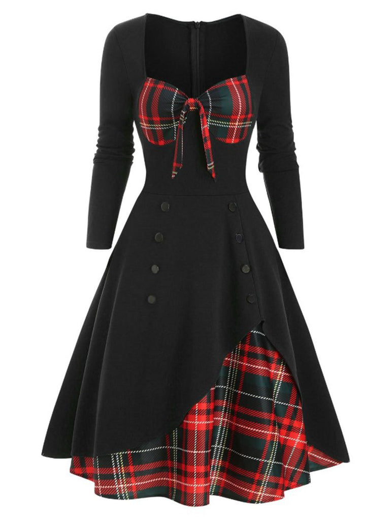 1950s Sweetheart Plaid Patchwork Dress — a 1950s silhouette that turns sidewalks into runways